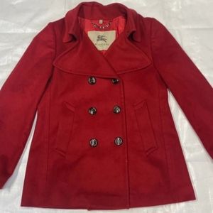 $795 red burberry cashmere Wool Coat like new